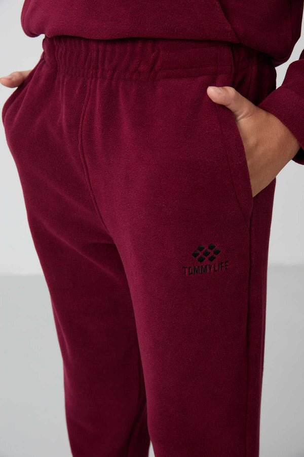 Tommylife Toptan Garson Boy Dik Yaka Erkek Çocuk Polar Eşofman Takımı 11218 Erguvan