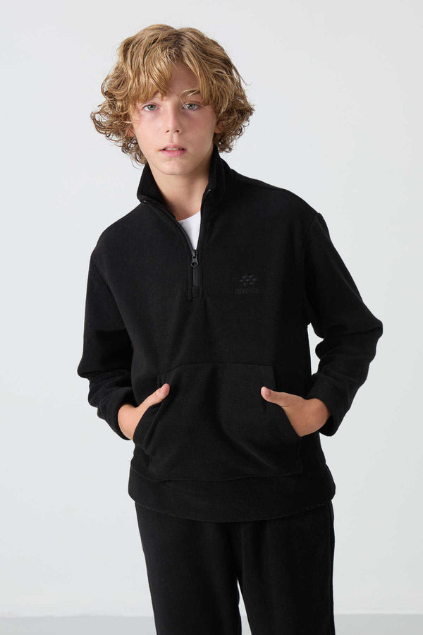Tommylife Toptan Garson Boy Dik Yaka Erkek Çocuk Polar Eşofman Takımı 11218 Siyah