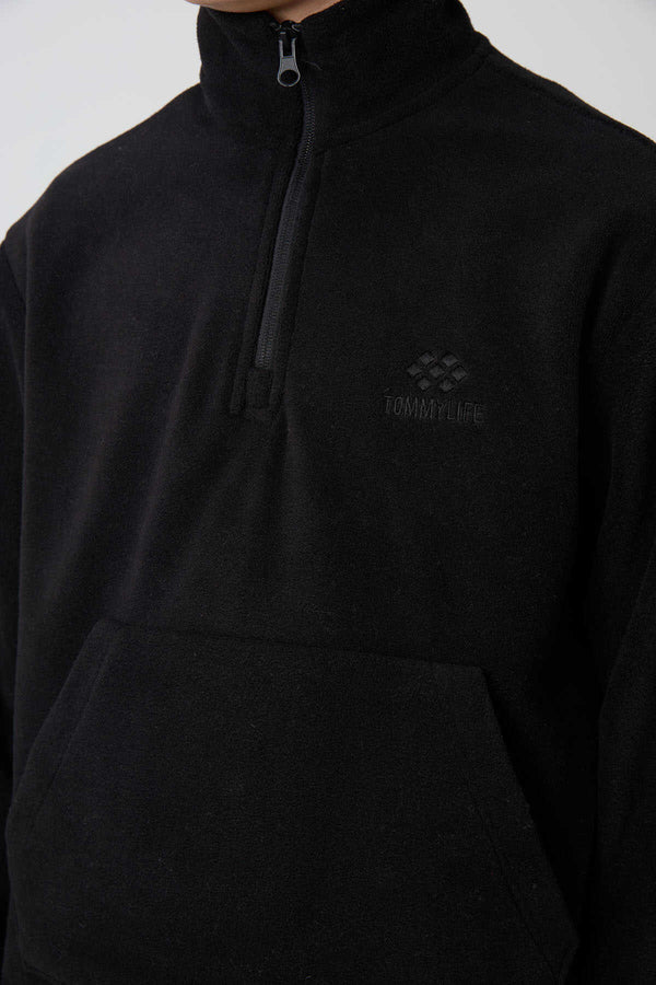 Tommylife Toptan Garson Boy Dik Yaka Erkek Çocuk Polar Eşofman Takımı 11218 Siyah