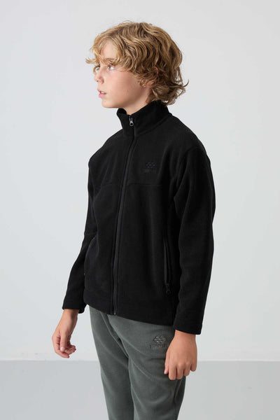 Tommylife Toptan Garson Boy Dik Yaka Standart Kalıp Basic Erkek Çocuk Polar Sweatshirt 11223 Siyah