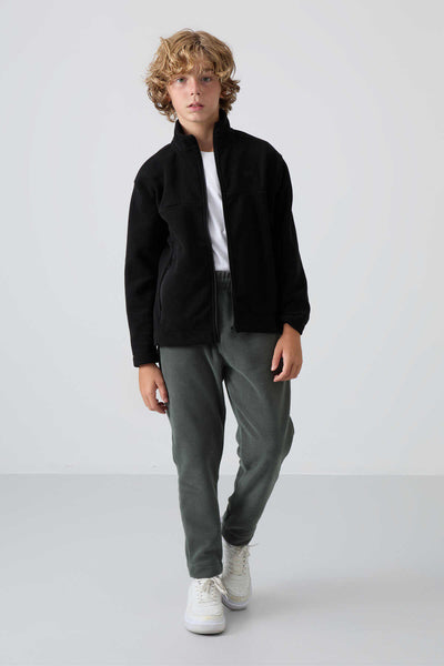 Tommylife Toptan Garson Boy Dik Yaka Standart Kalıp Basic Erkek Çocuk Polar Sweatshirt 11223 Siyah
