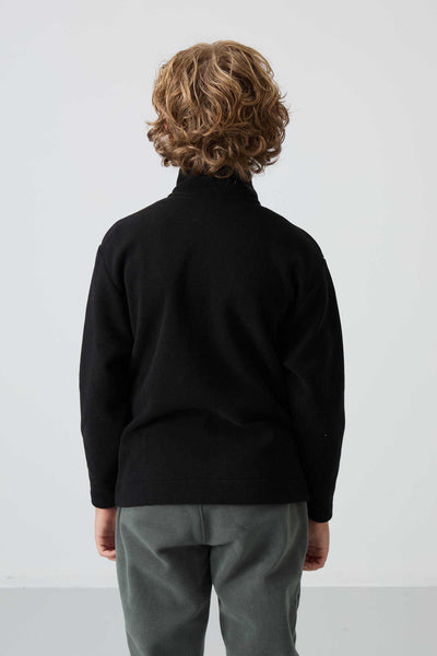 Tommylife Toptan Garson Boy Dik Yaka Standart Kalıp Basic Erkek Çocuk Polar Sweatshirt 11223 Siyah