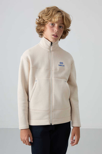 Tommylife Toptan Garson Boy Dik Yaka Standart Kalıp Basic Erkek Çocuk Sweatshirt 11245 Bej