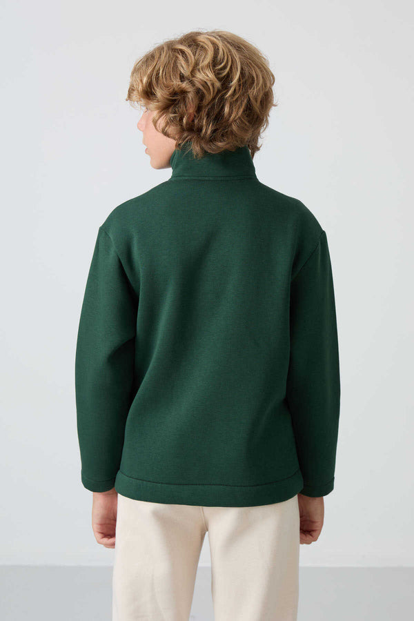 Tommylife Toptan Garson Boy Dik Yaka Standart Kalıp Basic Erkek Çocuk Sweatshirt 11245 Çam Yeşili