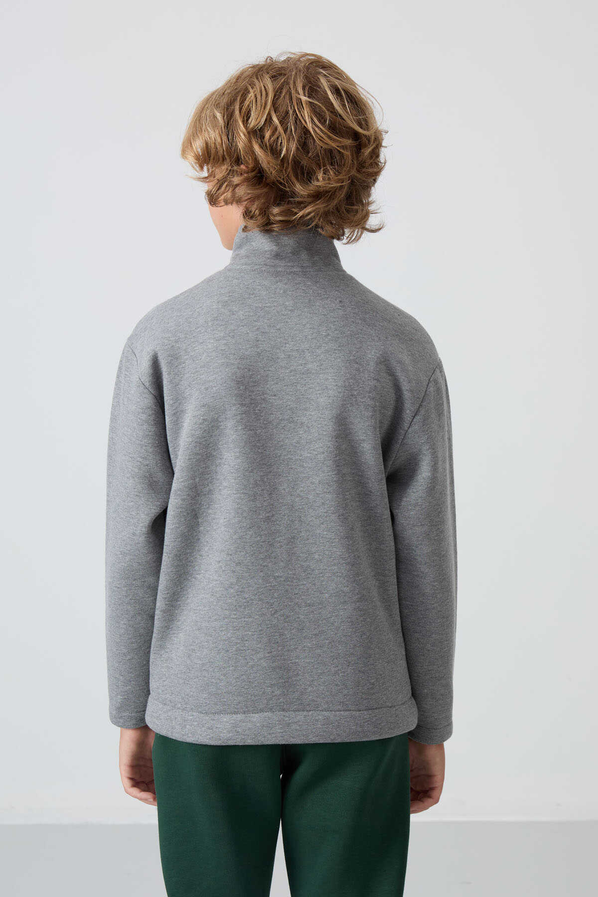 Tommylife Toptan Garson Boy Dik Yaka Standart Kalıp Basic Erkek Çocuk Sweatshirt 11245 Gri Melanj