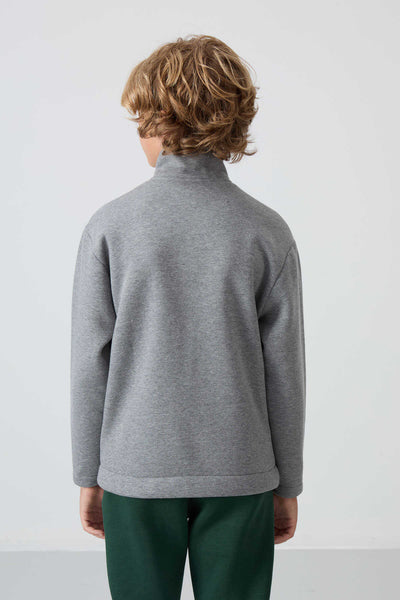 Tommylife Toptan Garson Boy Dik Yaka Standart Kalıp Basic Erkek Çocuk Sweatshirt 11245 Gri Melanj