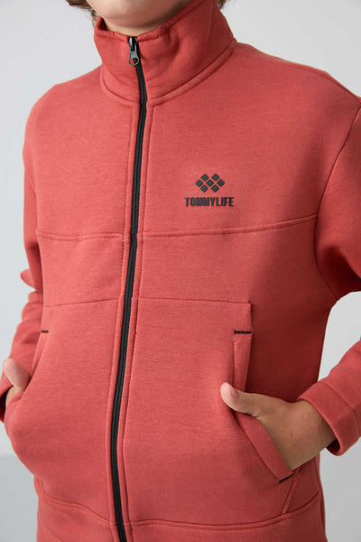 Tommylife Wholesale Waiter Size Stand Collar Standard Fit Basic Boys' Sweatshirt 11245 Terracotta
