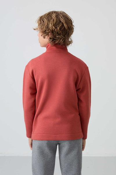 Tommylife Wholesale Waiter Size Stand Collar Standard Fit Basic Boys' Sweatshirt 11245 Terracotta