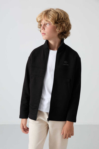 Tommylife Toptan Garson Boy Dik Yaka Standart Kalıp Basic Erkek Çocuk Sweatshirt 11245 Siyah