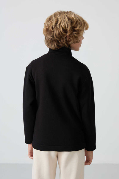Tommylife Toptan Garson Boy Dik Yaka Standart Kalıp Basic Erkek Çocuk Sweatshirt 11245 Siyah