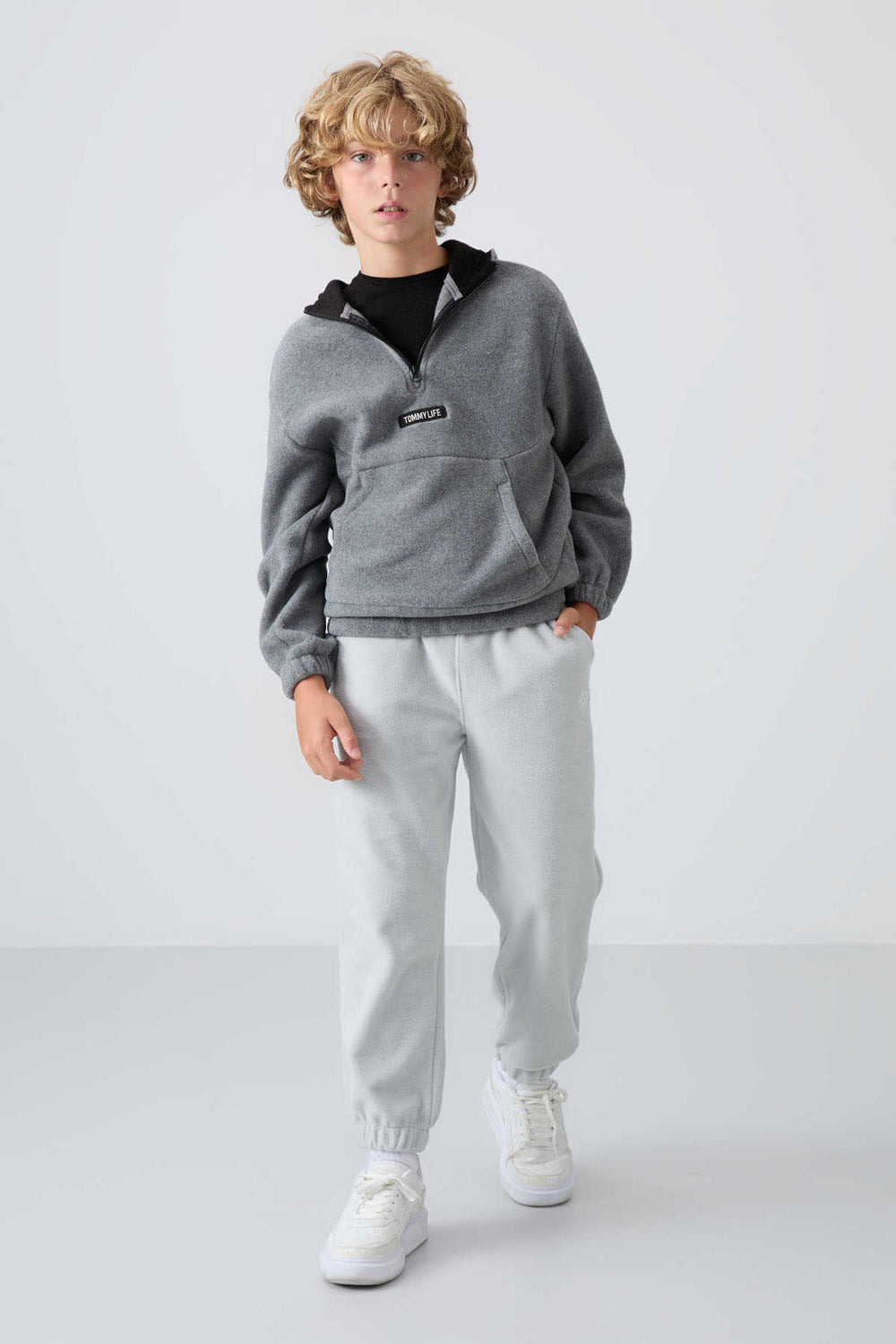 Tommylife Toptan Garson Boy Jogger Standart Kalıp Erkek Çocuk Polar Eşofman Alt 11220 Taş