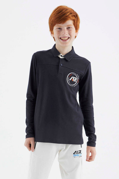 Tommylife Toptan Garson Boy Polo Yaka Standart Kalıp Basic Erkek Çocuk Sweatshirt 11172 Lacivert