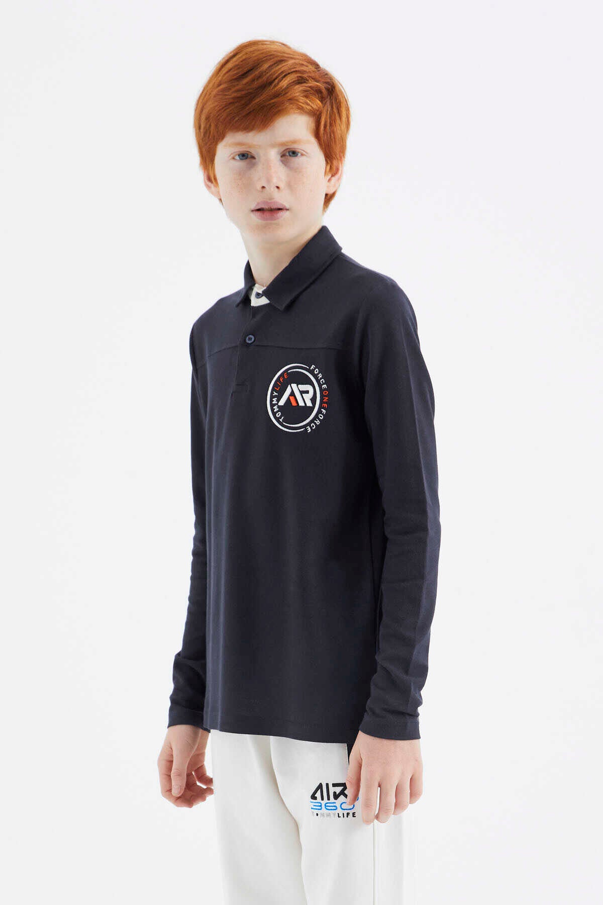 Tommylife Toptan Garson Boy Polo Yaka Standart Kalıp Basic Erkek Çocuk Sweatshirt 11172 Lacivert