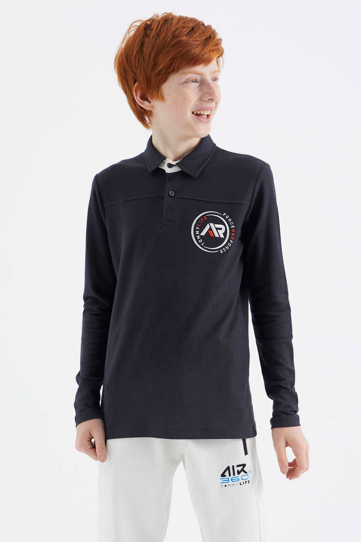Tommylife Toptan Garson Boy Polo Yaka Standart Kalıp Basic Erkek Çocuk Sweatshirt 11172 Lacivert