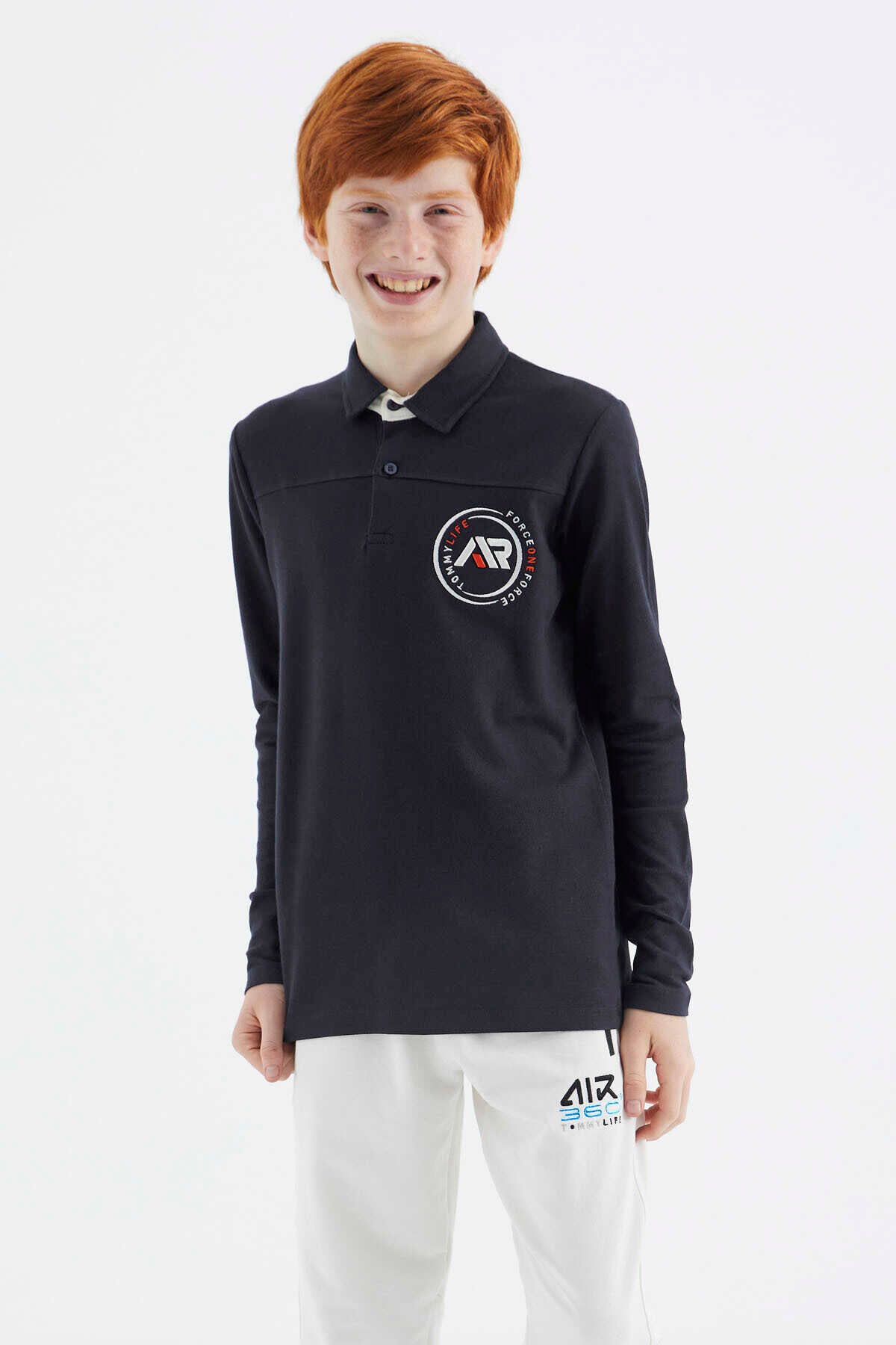 Tommylife Toptan Garson Boy Polo Yaka Standart Kalıp Basic Erkek Çocuk Sweatshirt 11172 Lacivert