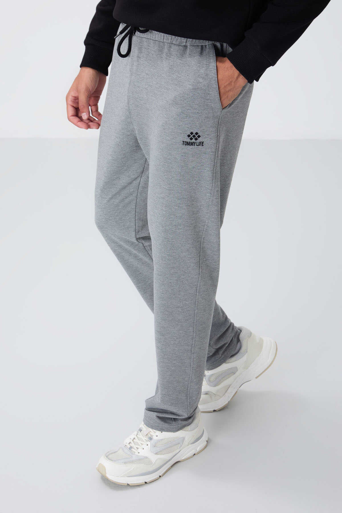Tommylife Wholesale Grey Melange Drawstring Pocket Standard Fit Classic Leg Men's Sweatpants - 84682