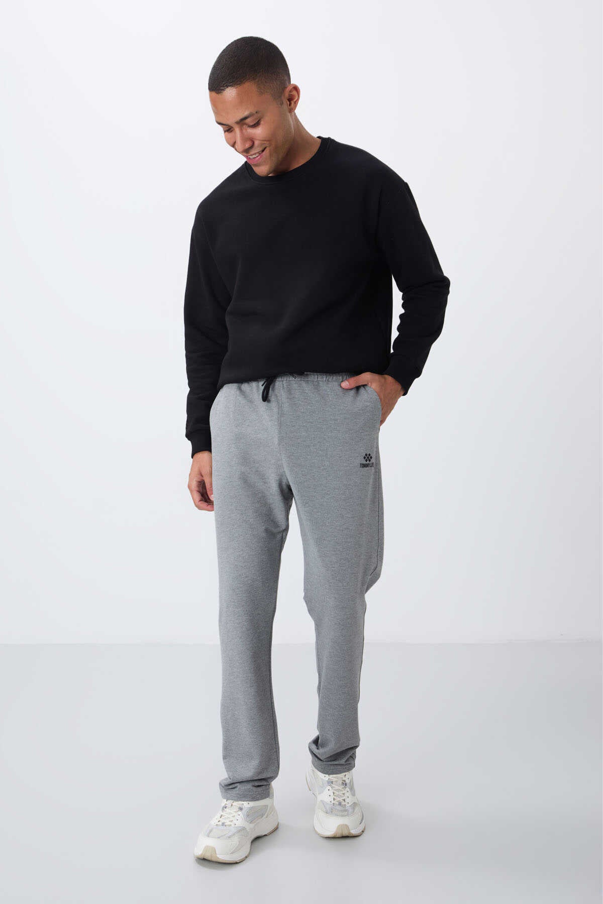 Tommylife Wholesale Grey Melange Drawstring Pocket Standard Fit Classic Leg Men's Sweatpants - 84682