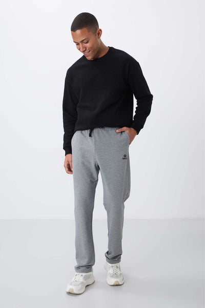 Tommylife Wholesale Grey Melange Drawstring Pocket Standard Fit Classic Leg Men's Sweatpants - 84682