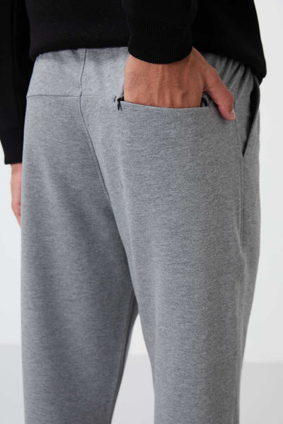 Tommylife Wholesale Grey Melange Drawstring Pocket Standard Fit Classic Leg Men's Sweatpants - 84682