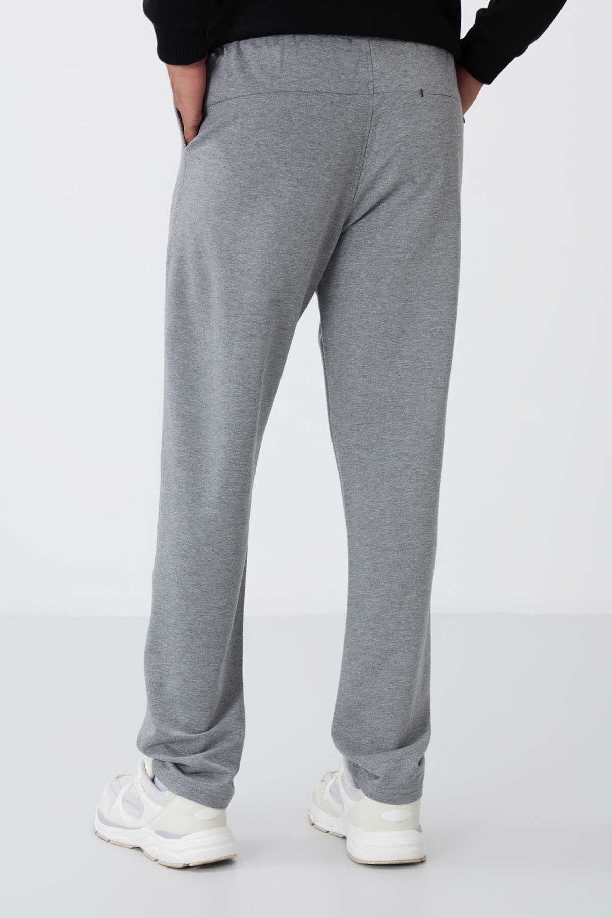 Tommylife Toptan Gri Melanj Bağcıklı Cepli Standart Kalıp Klasik Paça Erkek Eşofman Alt - 84682