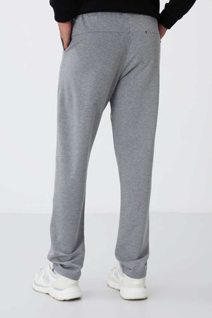 Tommylife Toptan Gri Melanj Bağcıklı Cepli Standart Kalıp Klasik Paça Erkek Eşofman Alt - 84682