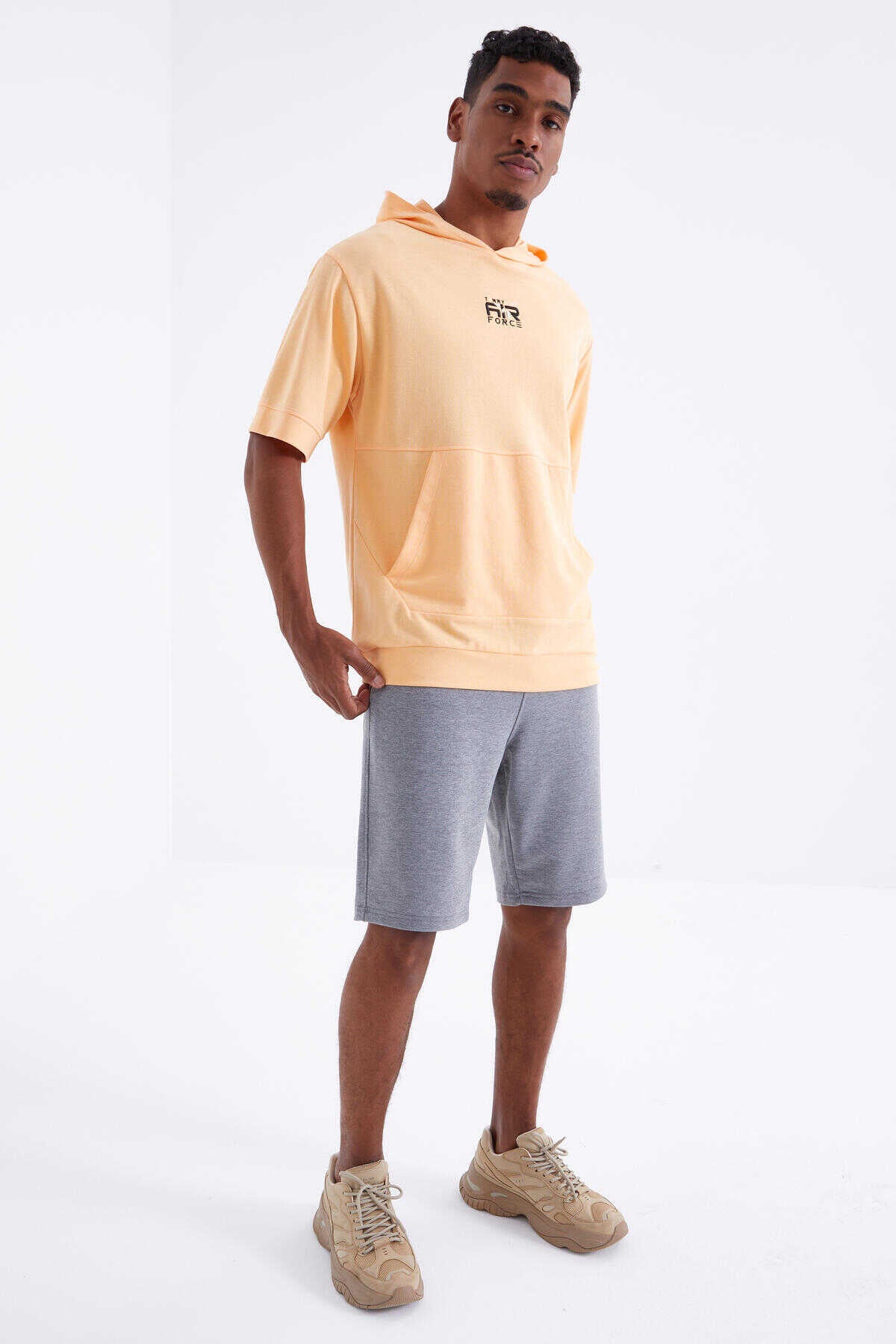 Tommylife Toptan Gri Melange Cu Sireturi Standard Fit Basic Barbati Pantalon Scurt - 81212