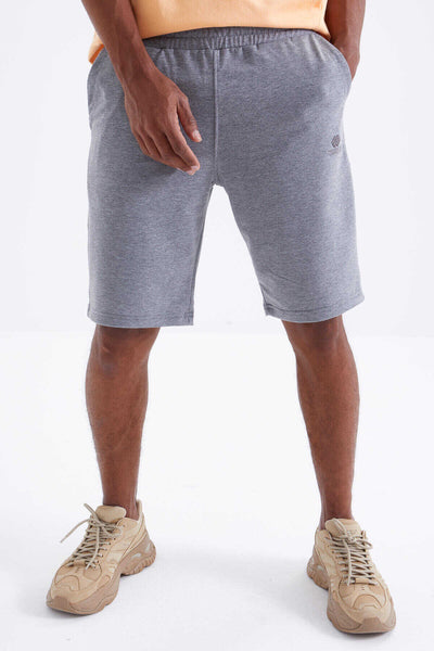 Tommylife Toptan Gri Melange Cu Sireturi Standard Fit Basic Barbati Pantalon Scurt - 81212