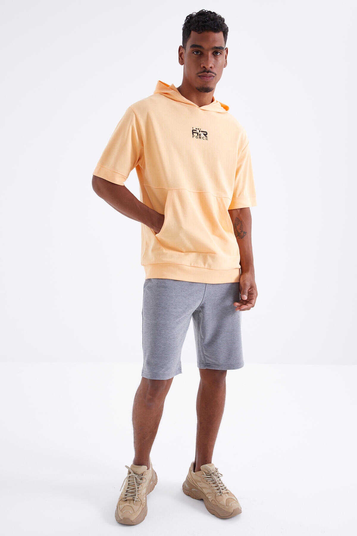 Tommylife Toptan Gri Melange Cu Sireturi Standard Fit Basic Barbati Pantalon Scurt - 81212