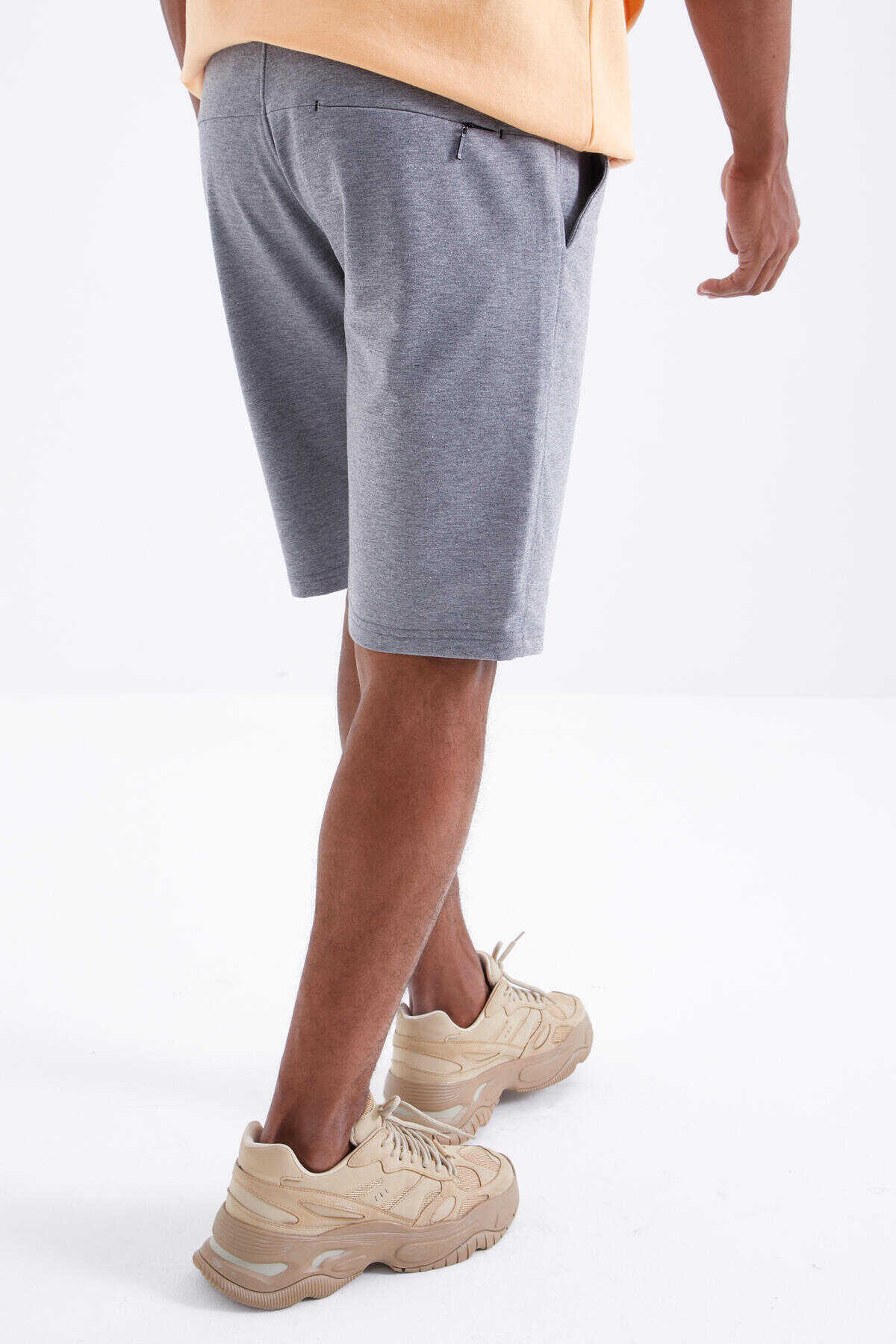 Tommylife Toptan Gri Melange Cu Sireturi Standard Fit Basic Barbati Pantalon Scurt - 81212