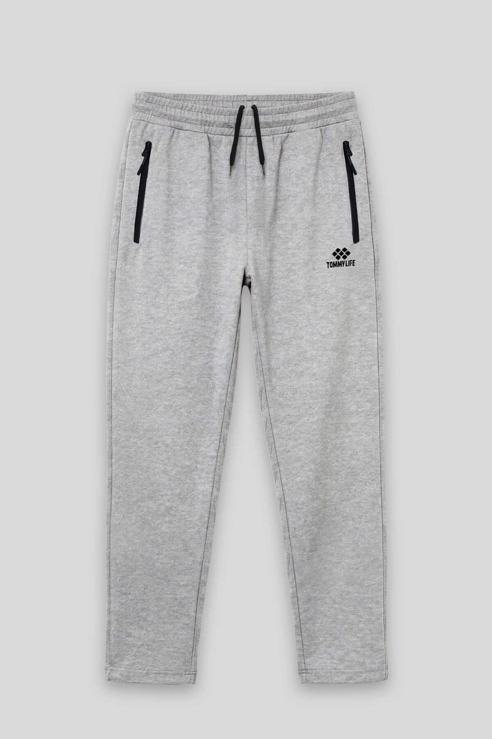 Tommylife Toptan Gri Melanj Basic Belden Bağcıklı Klasik Paça Erkek Büyük Beden Eşofman Alt - 84844