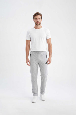 Tommylife Toptan Gri Melanj Basic Fermuar Cepli Klasik Paça Büyük Beden Erkek Eşofman Alt - 84508