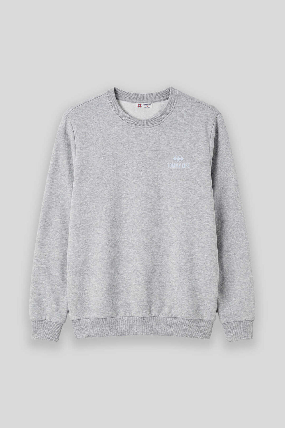 Tommylife Toptan Gri Melanj Basic O Yaka Büyük Beden Erkek Sweatshirt - 88126
