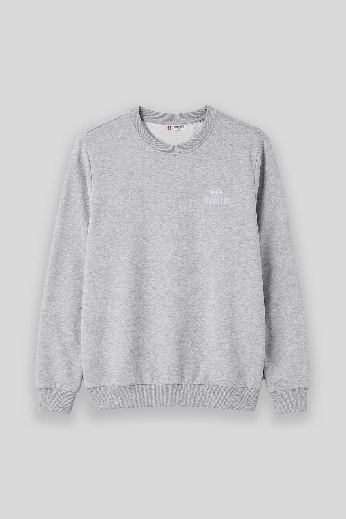 Tommylife Toptan Gri Melanj Basic O Yaka Büyük Beden Erkek Sweatshirt - 88126