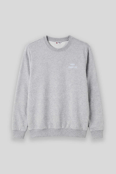 Tommylife Toptan Gri Melanj Basic O Yaka Büyük Beden Erkek Sweatshirt - 88126