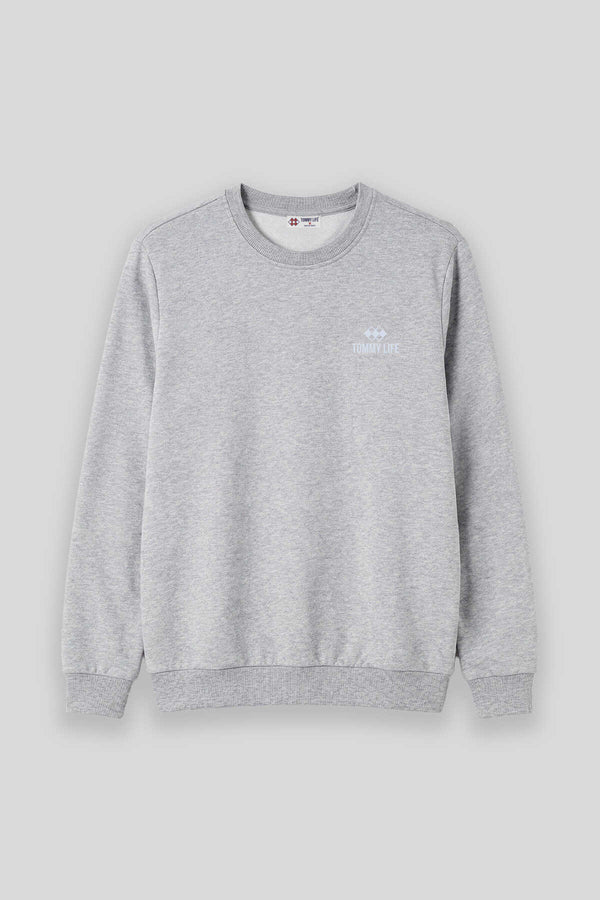Tommylife Toptan Gri Melanj Basic O Yaka Büyük Beden Erkek Sweatshirt - 88126