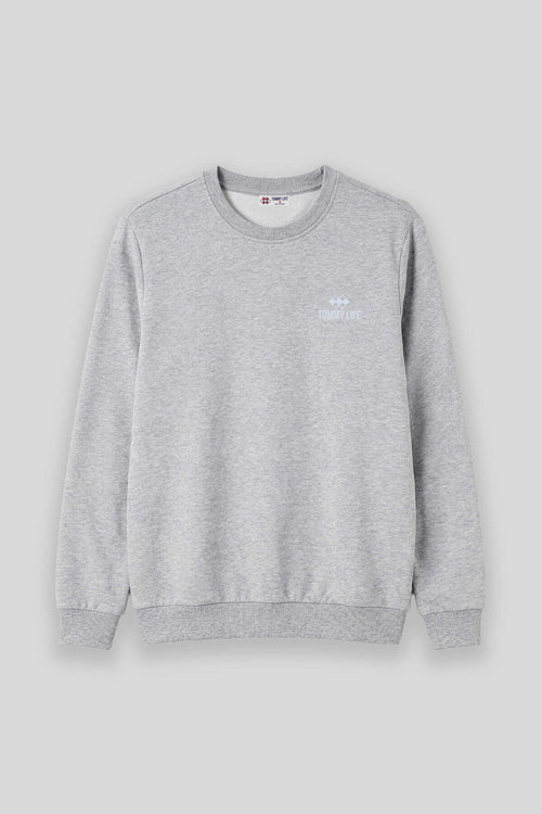 Tommylife Toptan Gri Melanj Basic O Yaka Büyük Beden Erkek Sweatshirt - 88126