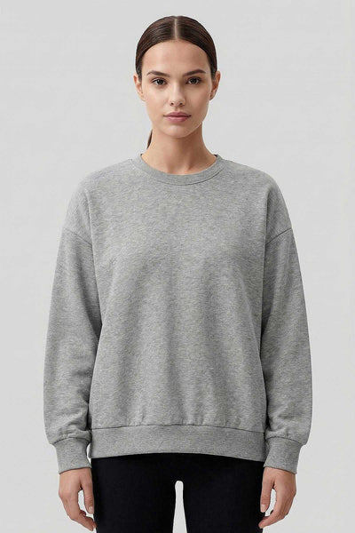 Tommylife Toptan Gri Melanj Basic O Yaka Oversize Kadın Sweatshirt - 97053