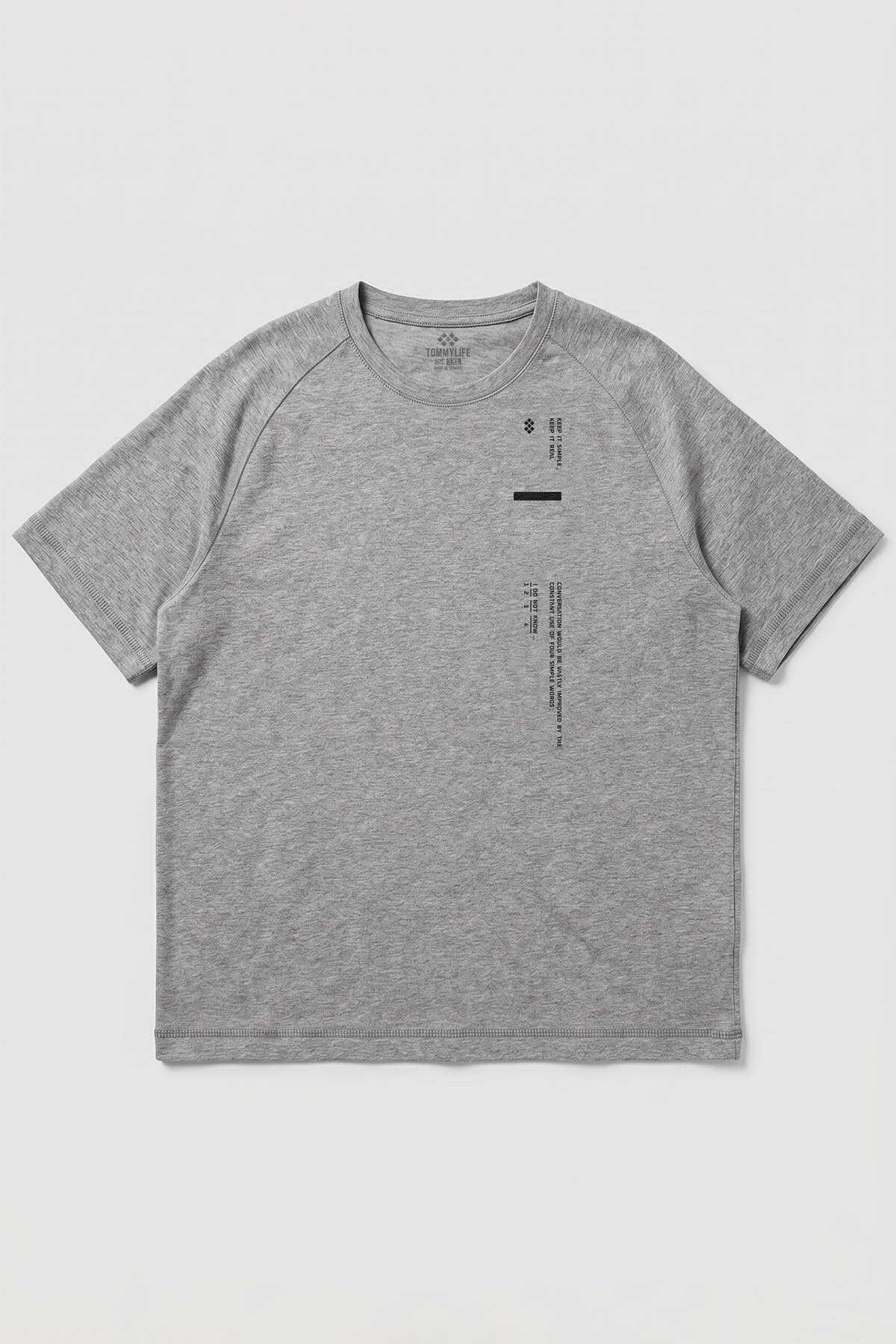 Tricou bărbătesc cu mânecă scurtă, gri, cu imprimeu melanj, mărime mare, Tommylife Wholesale - 88465