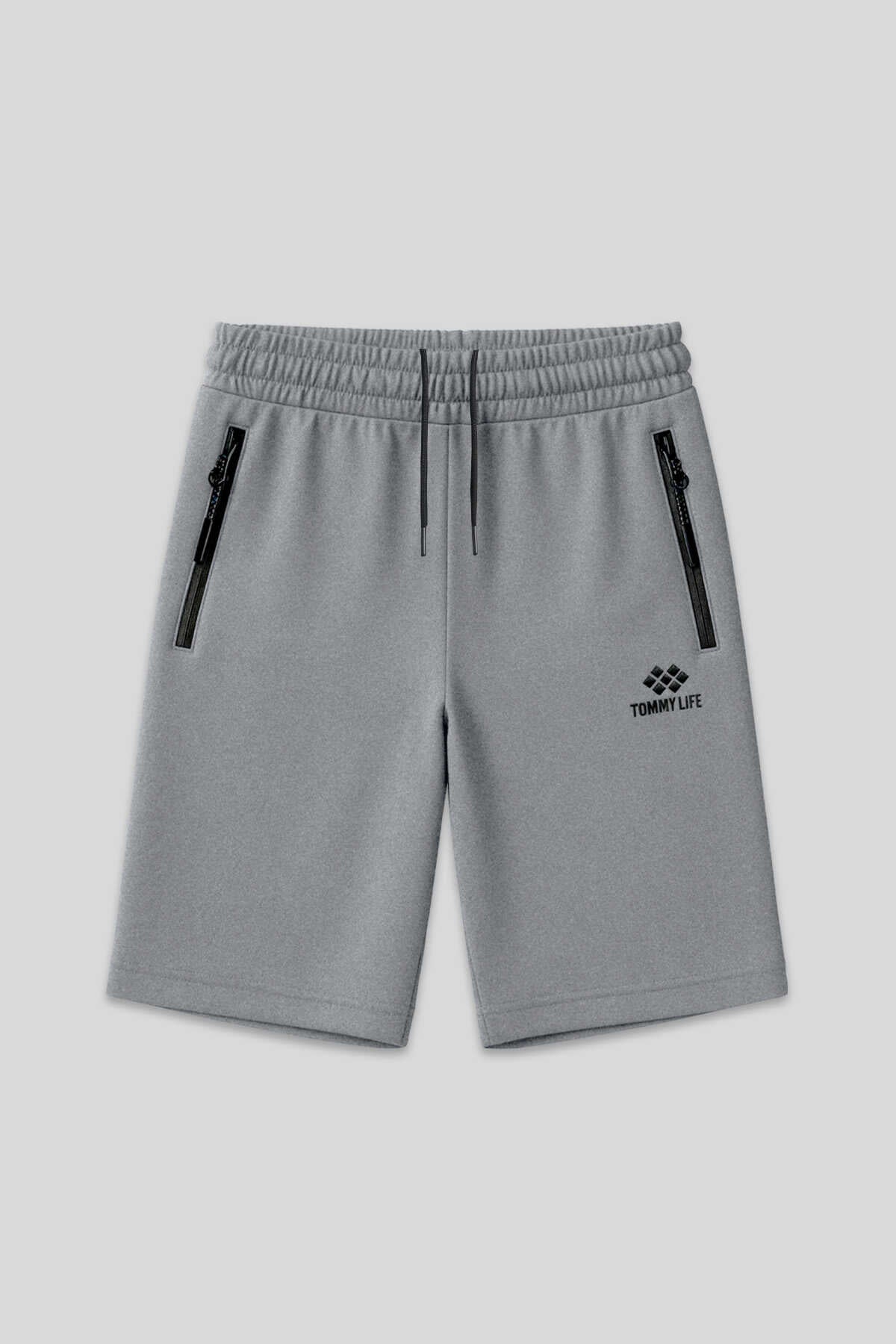 Pantaloni scurți bărbătești Tommylife Wholesale, gri melanj, mărime mare, cu buzunar cu fermoar, croială standard - 81151