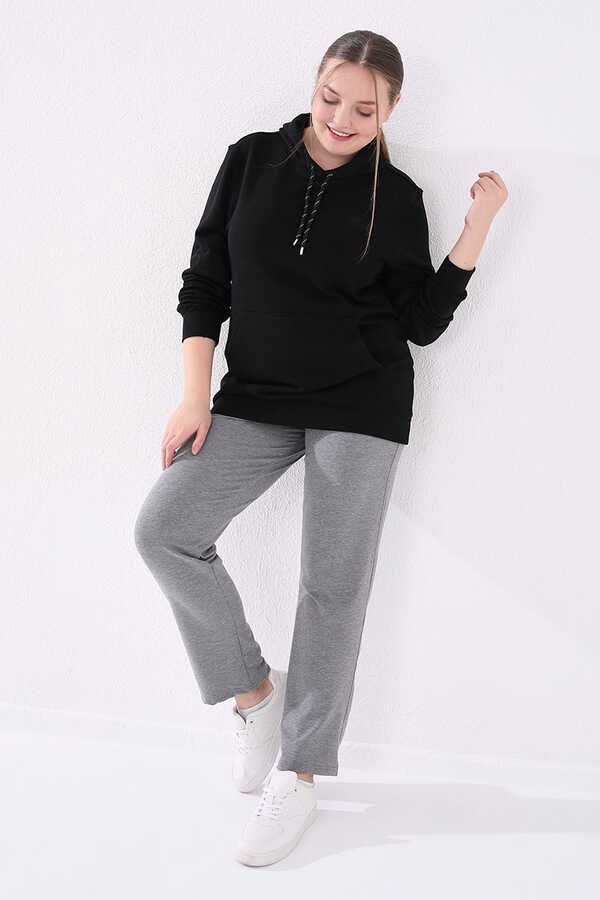 Tommylife Angro Gri Melanj Confortabil Cu Buzunare Croit Clasic Pantalon Femei Talie Mare Trening - 94014