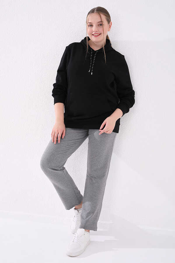 Tommylife Angro Gri Melanj Confortabil Cu Buzunare Croit Clasic Pantalon Femei Talie Mare Trening - 94014