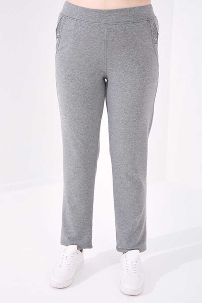 Tommylife Angro Gri Melanj Confortabil Cu Buzunare Croit Clasic Pantalon Femei Talie Mare Trening - 94014
