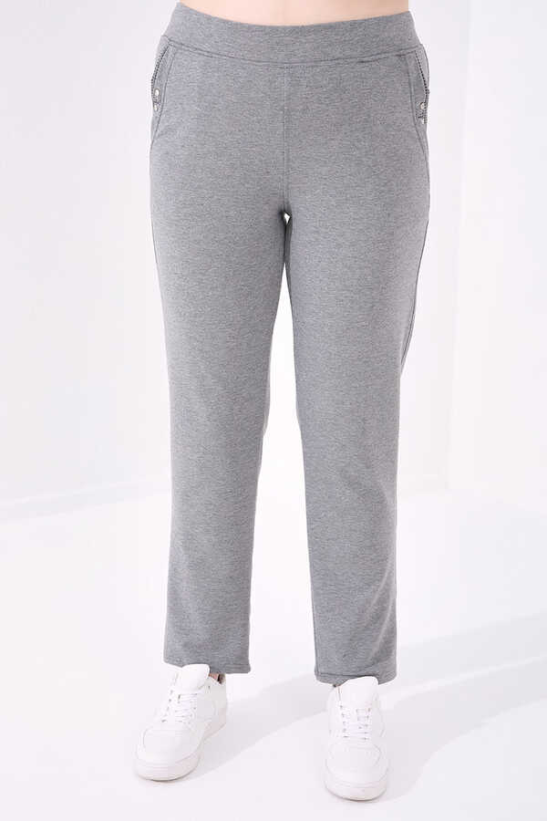 Tommylife Angro Gri Melanj Confortabil Cu Buzunare Croit Clasic Pantalon Femei Talie Mare Trening - 94014