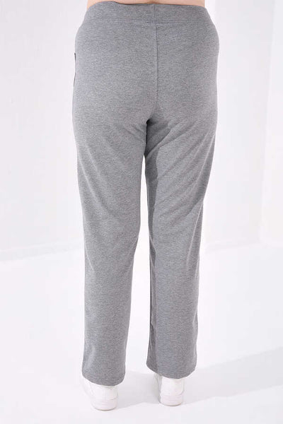 Tommylife Angro Gri Melanj Confortabil Cu Buzunare Croit Clasic Pantalon Femei Talie Mare Trening - 94014