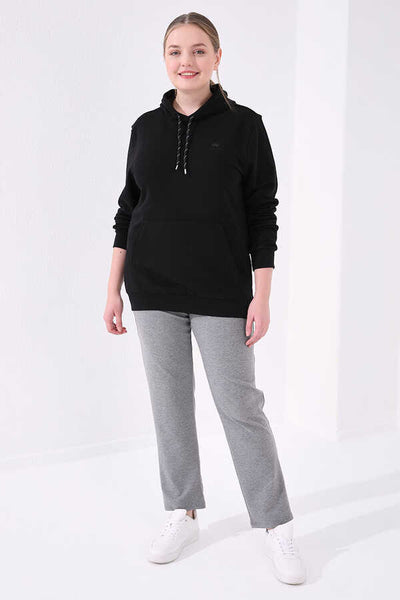 Tommylife Angro Gri Melanj Confortabil Cu Buzunare Croit Clasic Pantalon Femei Talie Mare Trening - 94014