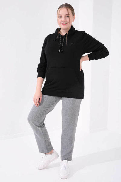 Tommylife Angro Gri Melanj Confortabil Cu Buzunare Croit Clasic Pantalon Femei Talie Mare Trening - 94014