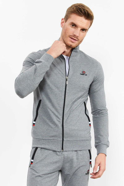 Tommylife Angro Gri Melanj Guler Vertical Fermoar Confortabil Form Clasic Croit Bărbat Trening Complet - 85072