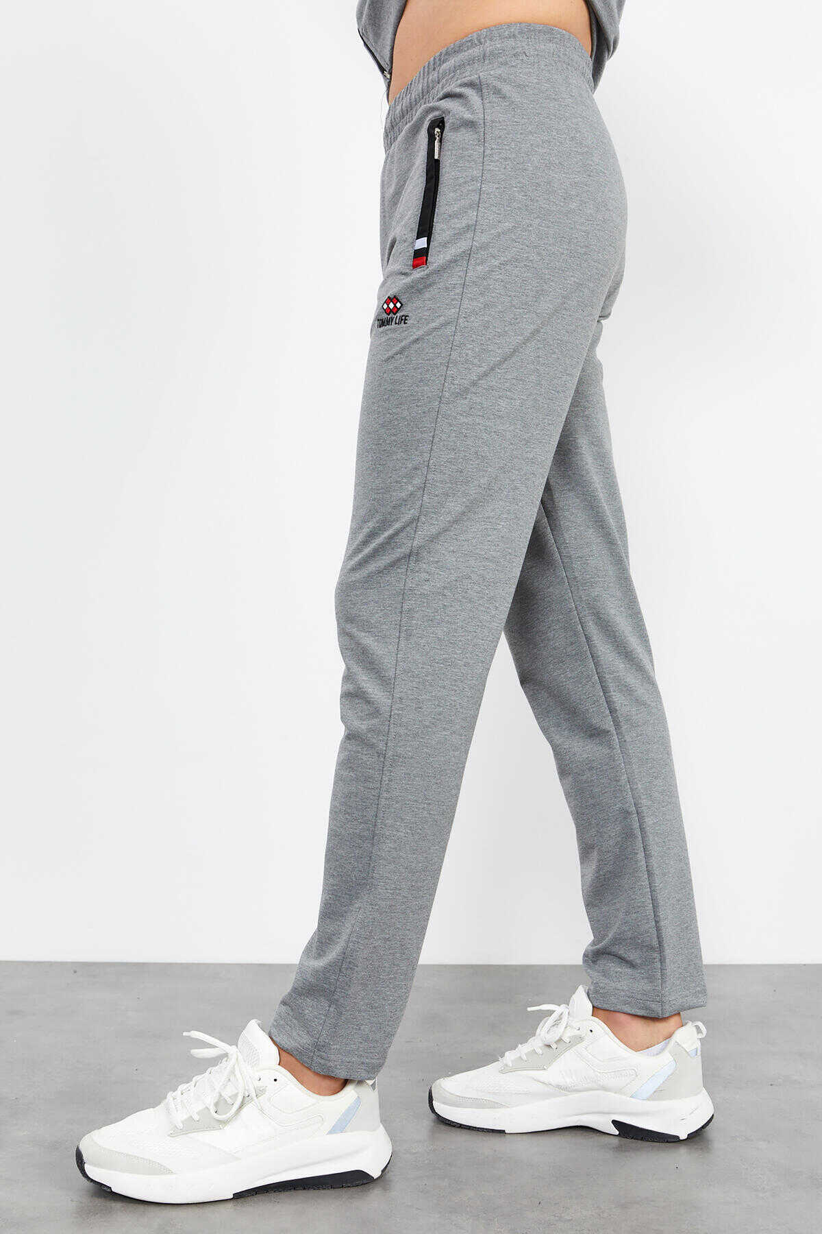 Tommylife Angro Gri Melanj Guler Vertical Fermoar Confortabil Form Clasic Croit Bărbat Trening Complet - 85072