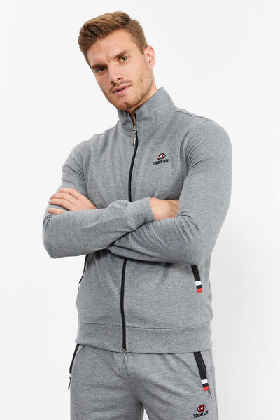 Tommylife Angro Gri Melanj Guler Vertical Fermoar Confortabil Form Clasic Croit Bărbat Trening Complet - 85072