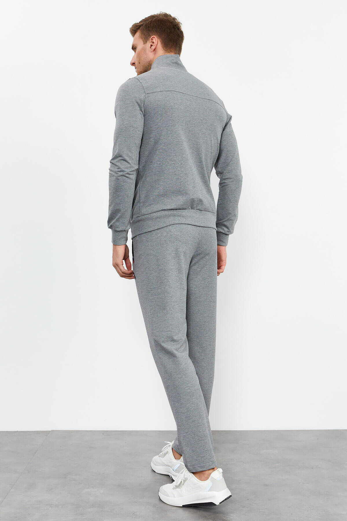 Tommylife Angro Gri Melanj Guler Vertical Fermoar Confortabil Form Clasic Croit Bărbat Trening Complet - 85072
